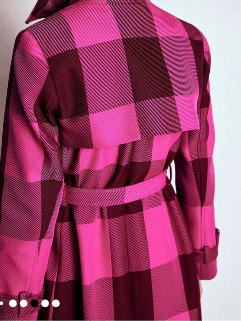 Boden Cheltenham Pink and Burgundy Plaid Trench Coat - Size 14R - Picture 5 of 16
